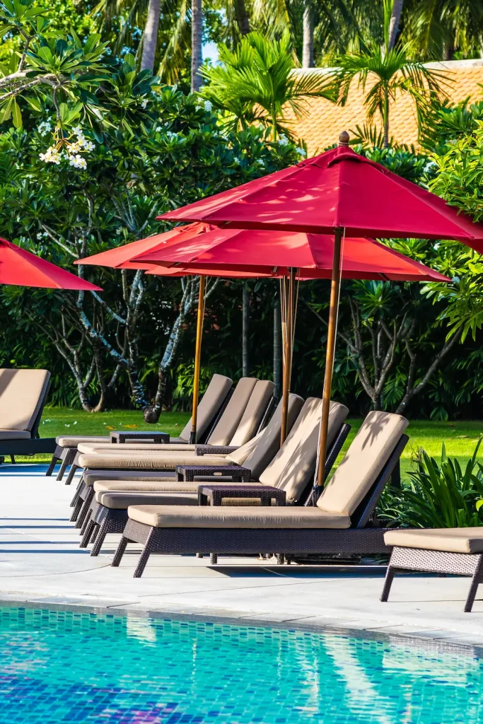 Resort pool with umbrellas